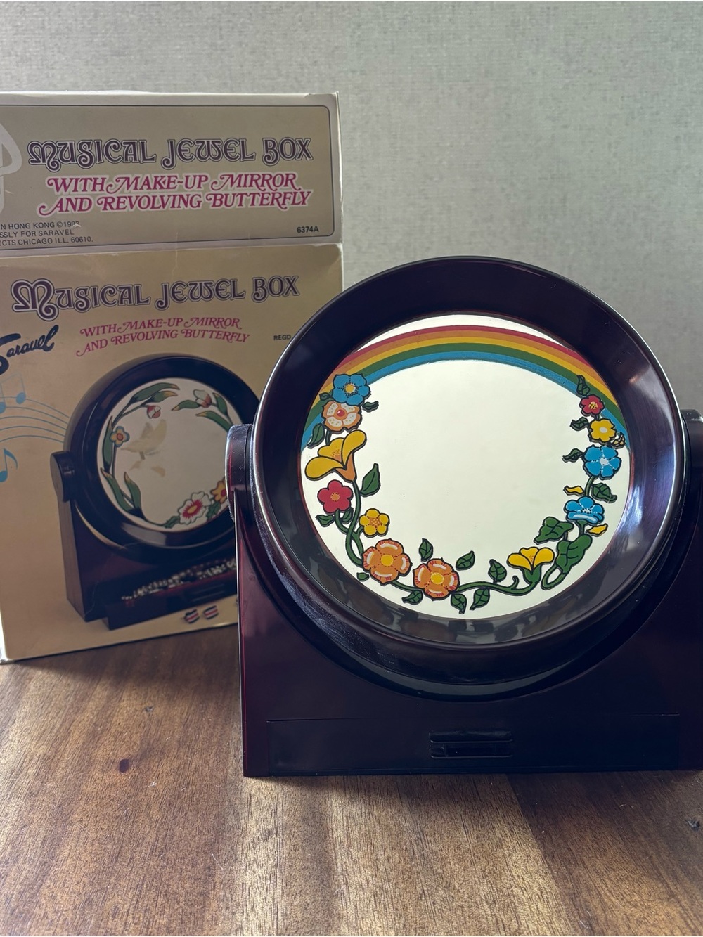 Musical Jewel Box with Mirror - Purple Floral Design Vintage